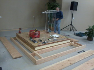 Chuck Helman, working on the temporary platform.